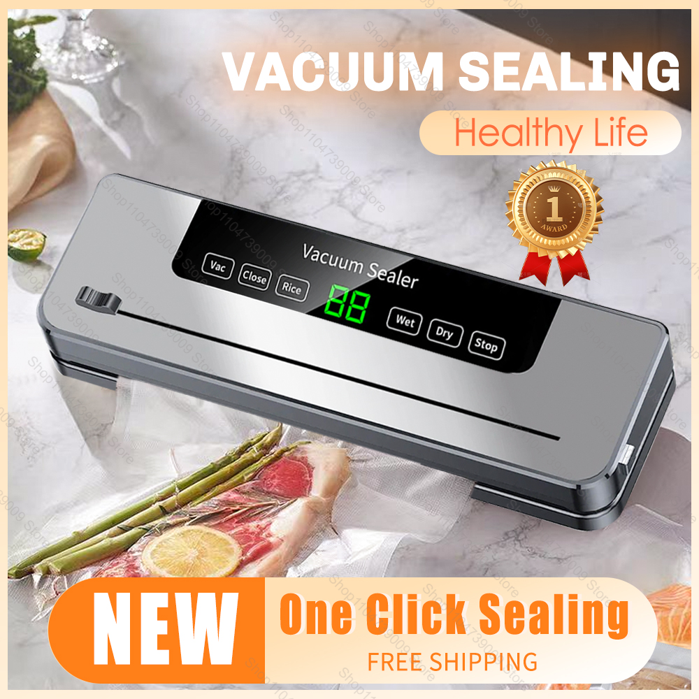 Sellador al vacío eléctrico, cortador incorporado, sello de almacenamiento de alimentos para cocina, botón táctil, sellado de alimentos secos/húmedos, máquina de envasado al vacío