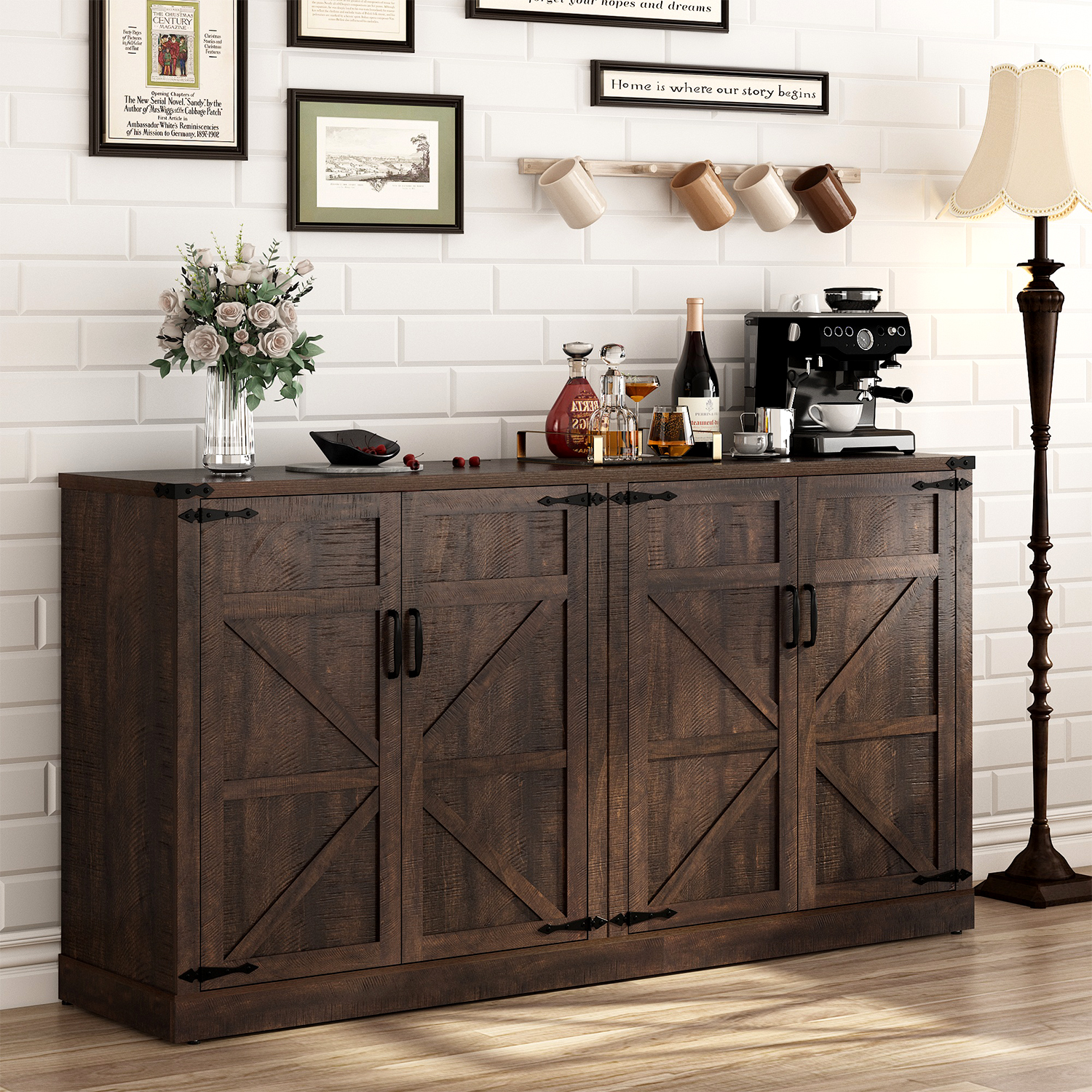 Kabinet prasmanan kopi, Kabinet Bar dengan laci & pintu rumah pertanian, kabinet samping prasmanan dapur untuk ruang tamu dapur