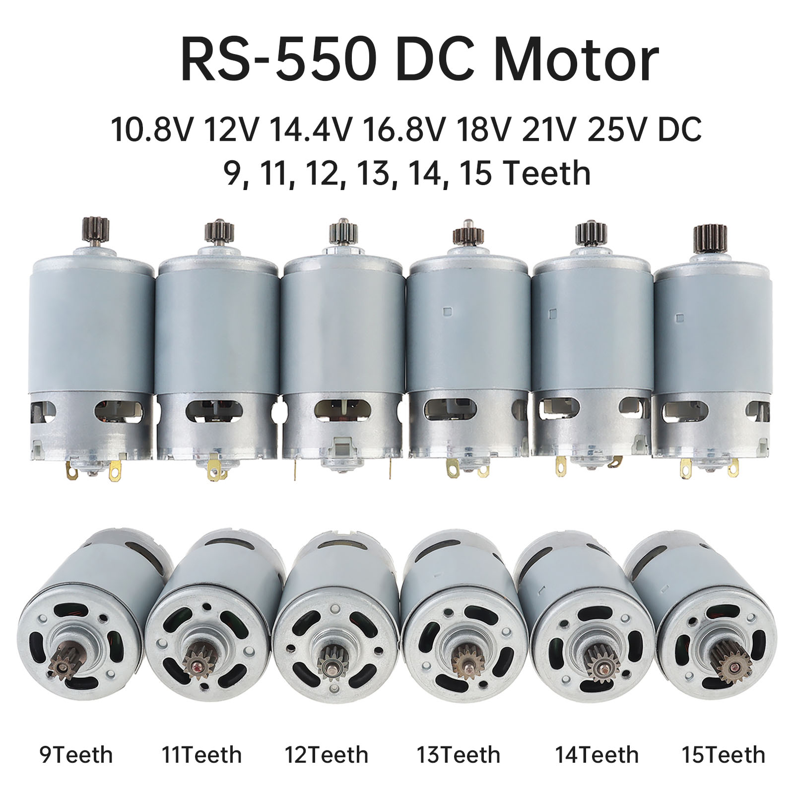 Motor rs550 dc, 10.8v/12v/16.8v/18v/21v, micro motores de chave de fenda elétrica com 9/11/12/13/14/15 dentes, motor de caixa de engrenagens de alto torque