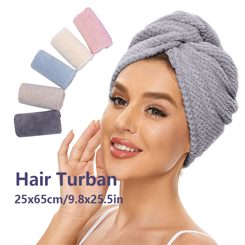 Toalha de cabelo de cor sólida texturizada touca de cabelo seco 9.8 "x 25.5" envoltório de toalha de cabelo absorvente para mulheres com botão