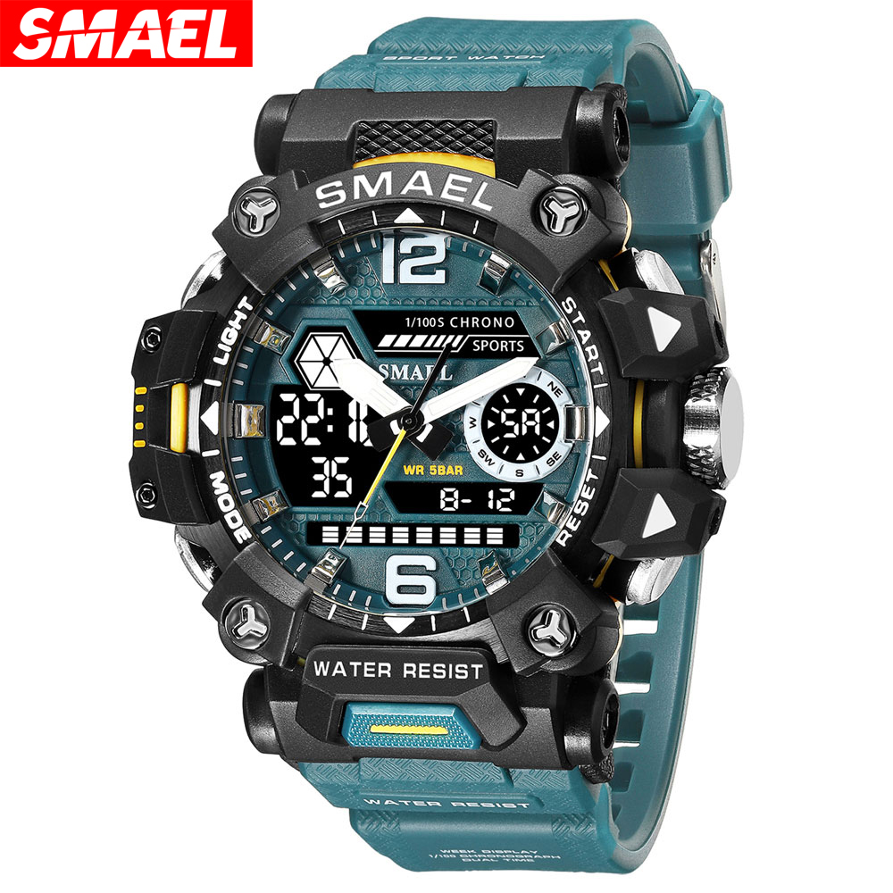 SMAEL ผู้ชายแบบ Dual Display นาฬิกากันน้ำกีฬานาฬิกาทหารนาฬิกาปลุกนาฬิกาข้อมือควอตซ์ชายดิจิตอลนาฬิกา8072