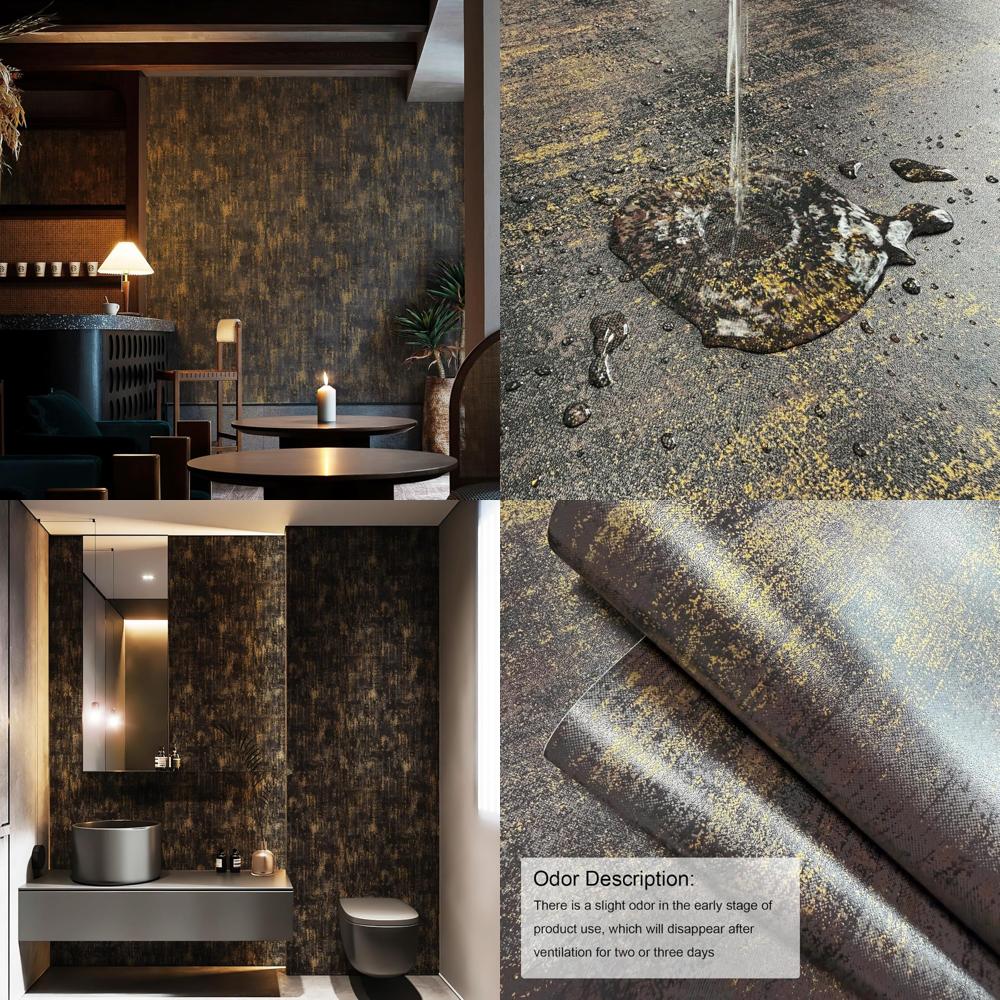 Vintage Metallic Self-Adhesive Peel and Stick Wallpaper - Modern Industrial Concrete Design Wall Covering