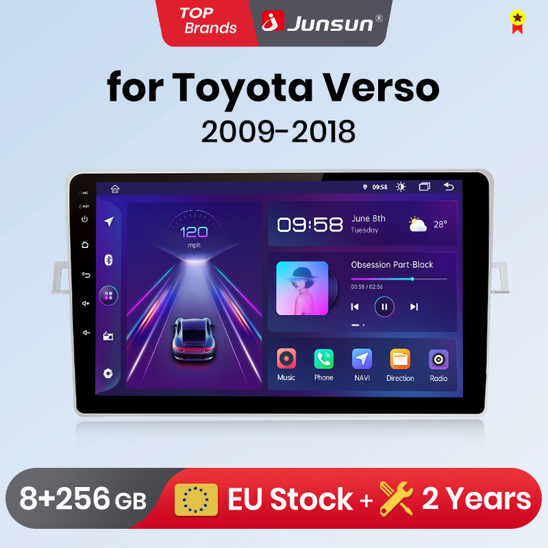 Junsun-Radio Multimedia con GPS para coche, sistema inteligente con Android, CarPlay, tereo, para Toyota Corolla Verso 2004-2009