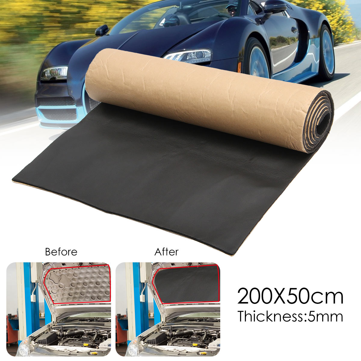 200x50cm Auto Schallschutz Dämpfung matte Wärme geschlossen zel liger Schaum Anti-Lärm 5mm Dicke Auto LKW Schall dämmung Baumwolle