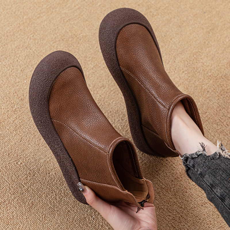 Herbst/Winter Stiefeletten aus echtem Leder für Damen, warme, rutschfeste Schuhe, flache Stiefel, modisches Design mit Reißverschluss hinten, runde Zehen, flache Turnschuhe