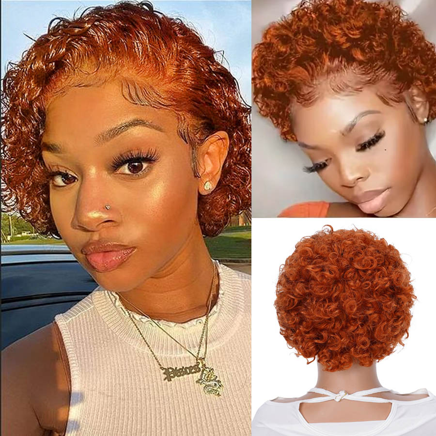 Perruque Naturelle Courte et Bouclée, Cheveux Humains, Coupe Pixie 150%, 13x1, Dentelle Transparente, #350, Document Vidéo, avec Support, Ondulée