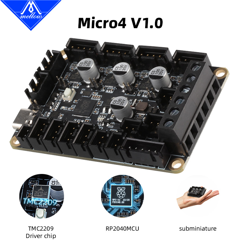 Mellow Fly Micro 4 V1.0 Board HV 4 แกน 32Bit Raspberry Pi RP2040 สําหรับ Uart TMC2209 3D เครื่องพิมพ์, Klipper Canbus Voron V0.1 Ender3