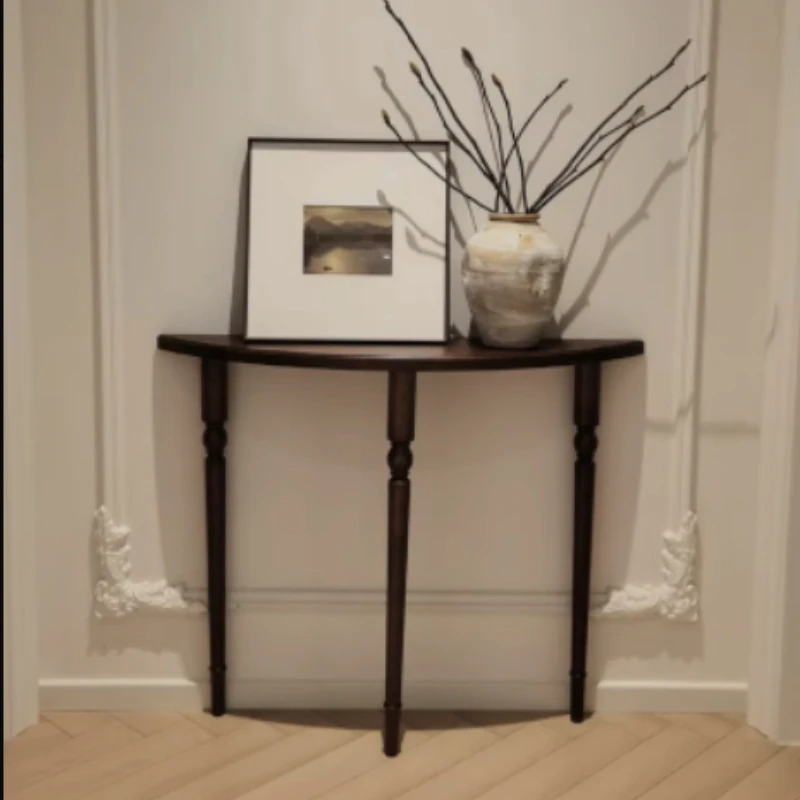 French Solid Wood Console Tables Minimalist Semicircle Entryway Table Narrow European Hall Furniture Black Slim Wall Sofa Tables