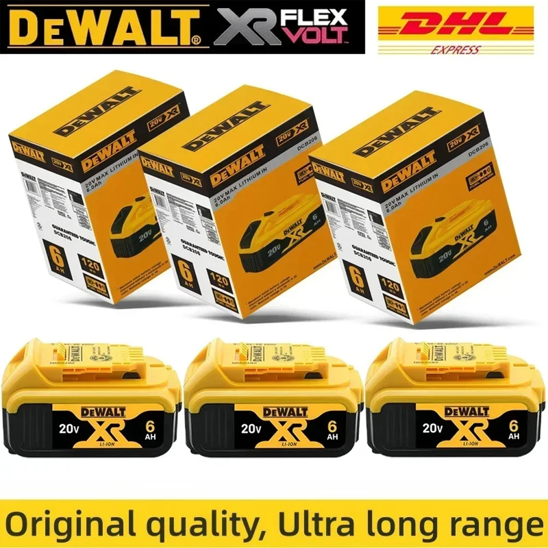 100% Оригинальные аккумуляторы DeWalt 20V 6000mAh Li-ion для DCB206 DCB205 DCB204 DCB200, для электроинструментов DeWalt, авиадоставка