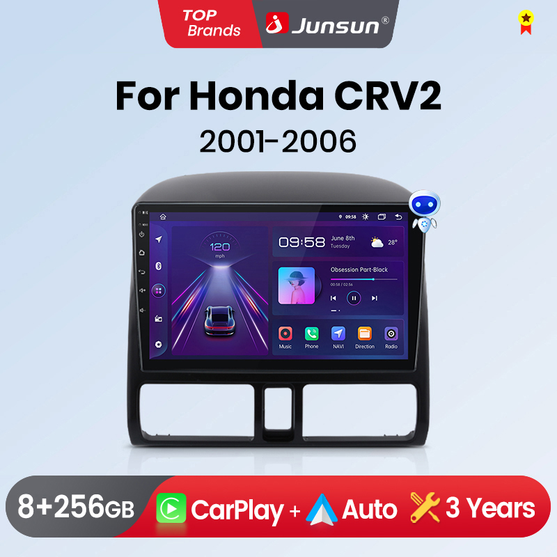Junsun-CarPlay multimídia sem fio, rádio de carro Android Auto para Honda CR-V CRV 2, GPS, sistemas 2 Din, sistema estéreo, 2001-2006