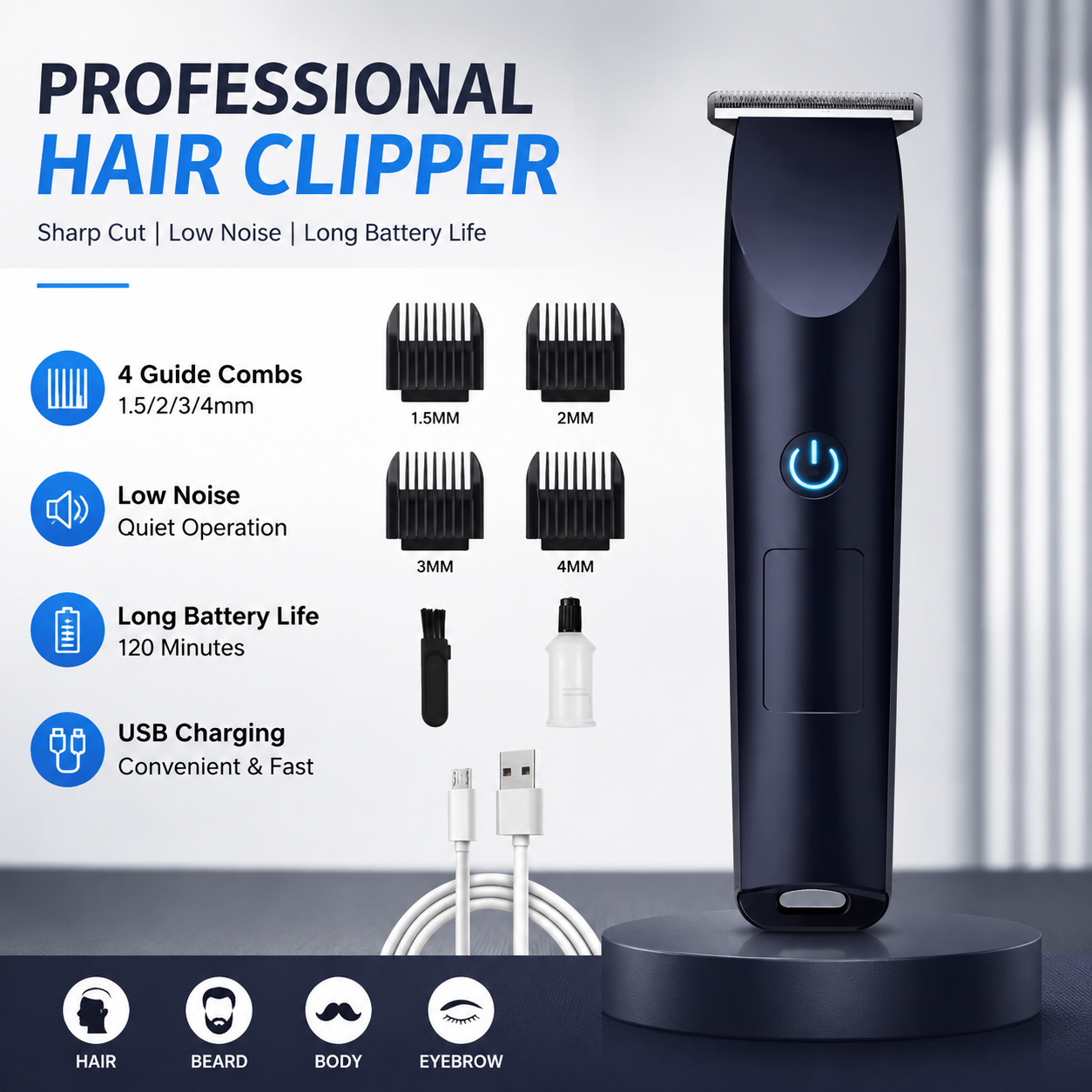 Elektrischer Haarschneider, verstellbares Schneidkopf-Design, professionelle Haarschneidemaschine für Männer, USB-Aufladung, für Zuhause und Salon