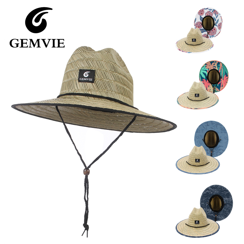 GEMVIE Damen Lifeguard Hut Strand Strohhut Outdoor Druck breite Krempe Panamahut Sommer
