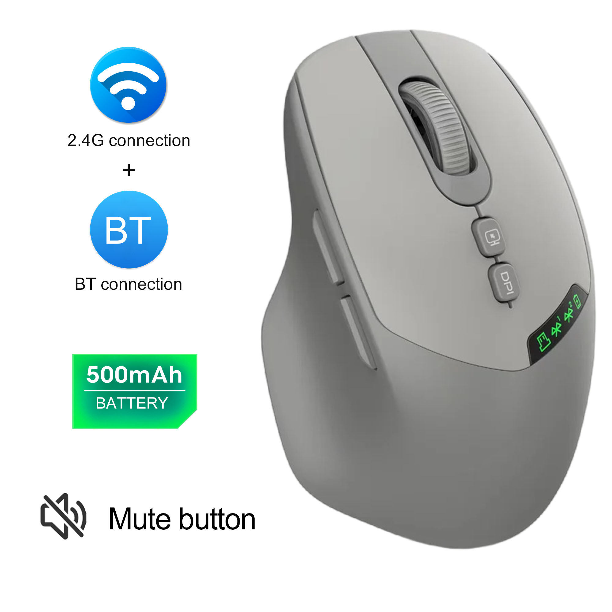 Souris sans fil Bluetooth, écran numérique, silencieuse, 500mAh, Rechargeable, 7 boutons, universelle, pour bureau