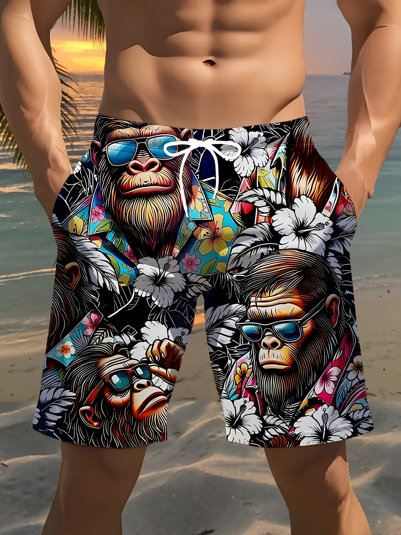 Fun 3D Printed Gorilla Beach Shorts for Men, Summer Casual Loose Shorts, Outdoor Sports Quick-Drying Beach Pants