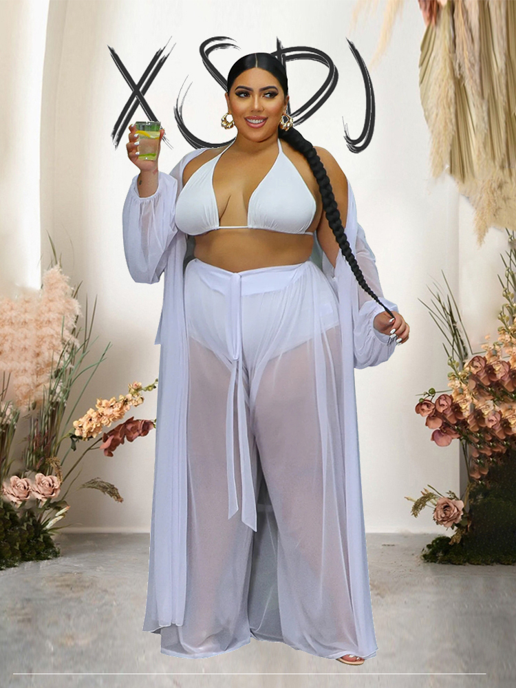 Set coordinati di grandi dimensioni set di pantaloni lunghi Cardigan da donna Sexy trasparenti set nuovi due pezzi Plus Size Dropshipping all'ingrosso