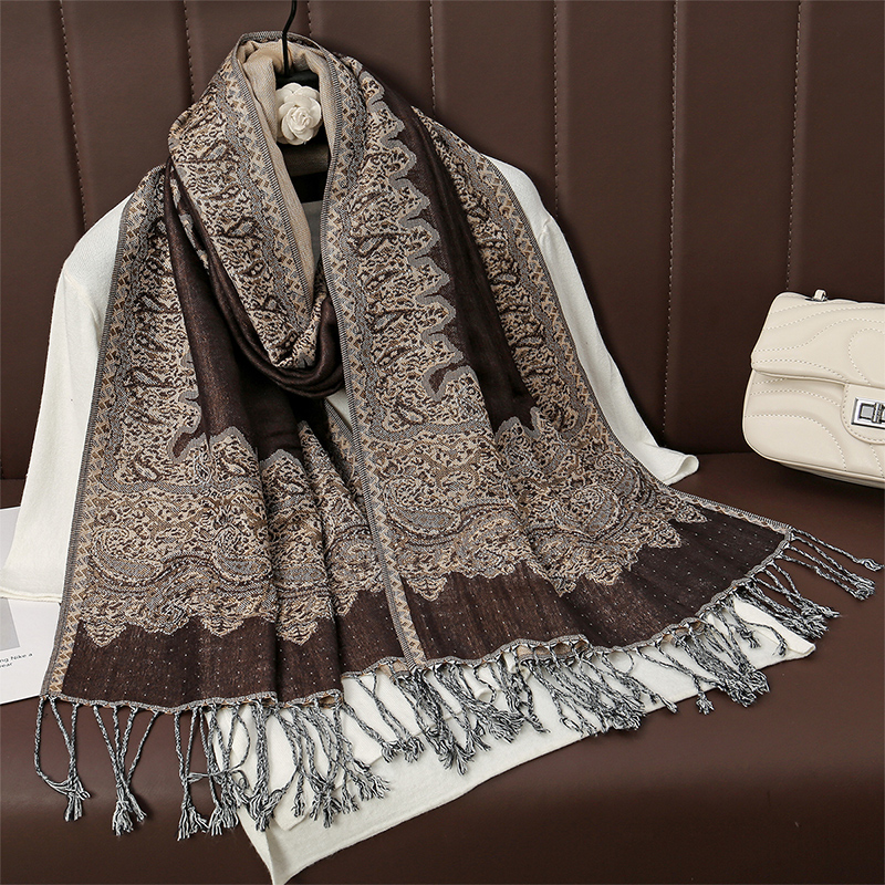 Kwastje Deken Ontwerp Dikke Pashmina Nieuwe Winter Warme Sjaal Wrap Kasjmier Jacquard Sjaal Vrouwen Halsdoek Poncho Stola 2024