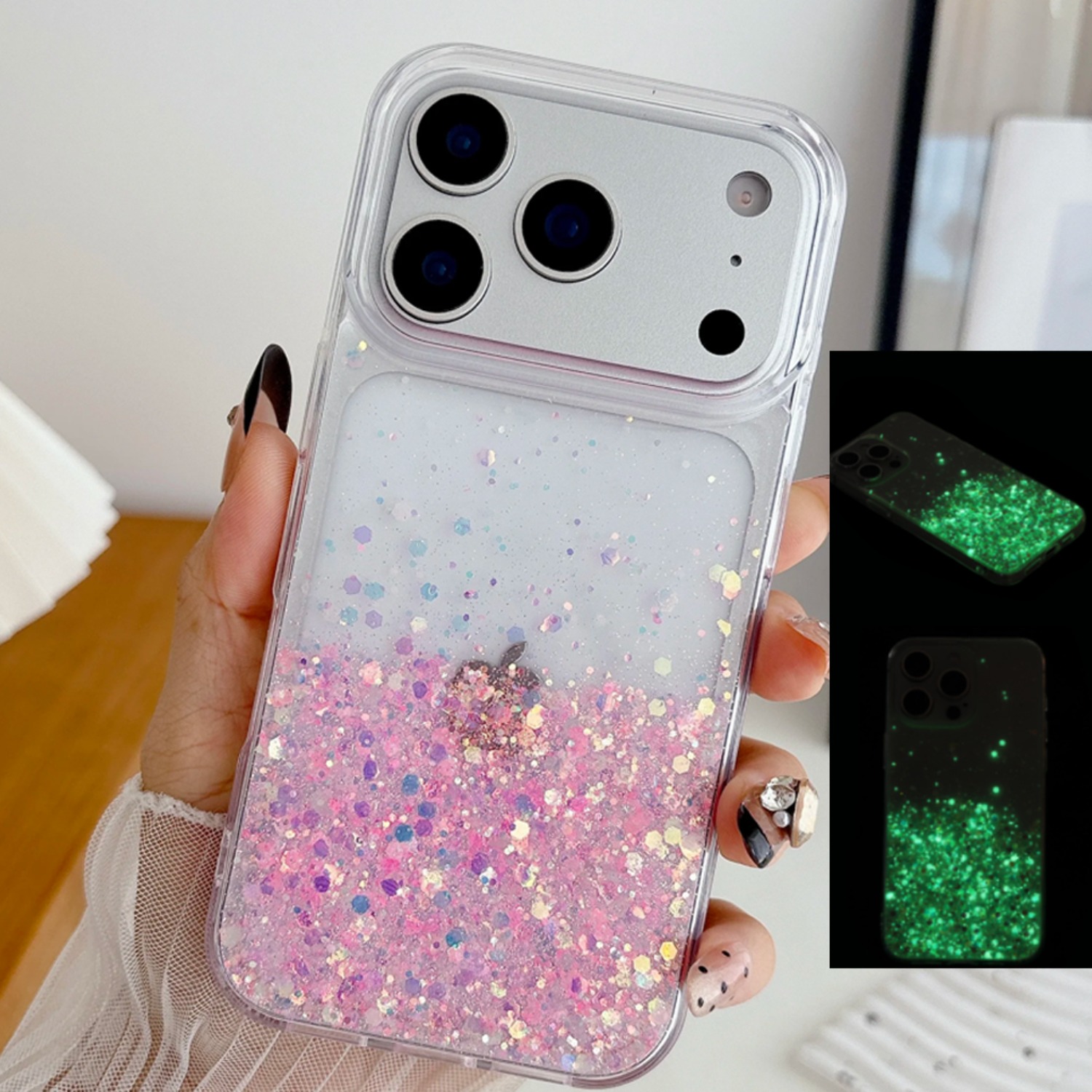Светящийся в темноте силиконовый чехол с блестками для iPhone 17 Air 16 15 14 Plus 13 12 11 Pro Max, неоновый чехол с пайетками