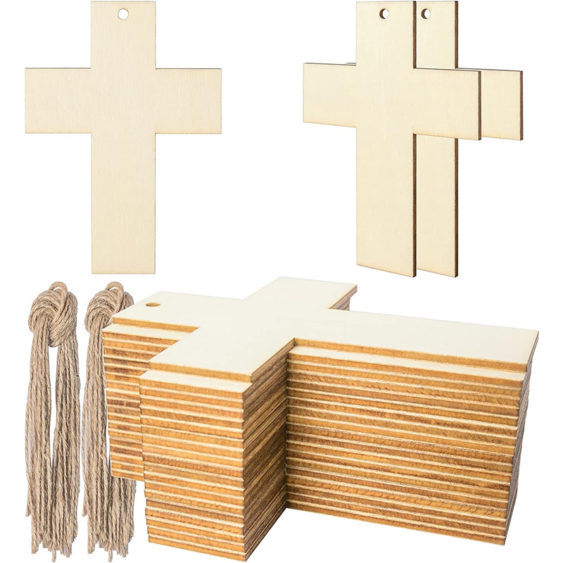 Adornos en blanco con forma de cruz de madera sin terminar para eventos religiosos y de iglesia de Pascua, etiquetas de regalo artesanales, 20 piezas