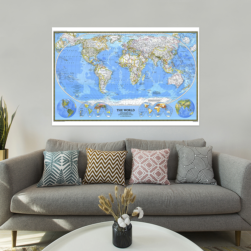 Mapa não tecido do mundo Poster, Cartaz detalhado, Decoração de parede, Papéis de parede, Material de escritório
