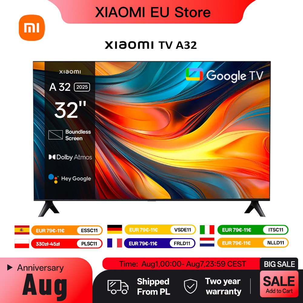 Xiaomi TV A 32, Tamaño compacto con pantalla colorida, sonido dinámico con audio Dolby ™ , DTS-X y DTS Virtual:X, Fini metálico de alta gama