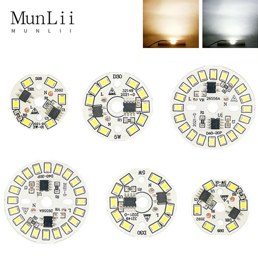 MunLii Chip LED Bóng Đèn AC220V-240V 3W 5W 7W 9W 12W SMD 2835 Vòng hạt Sáng Bóng Đèn Chip Chiếu Sáng Đèn 90 Lumen/W