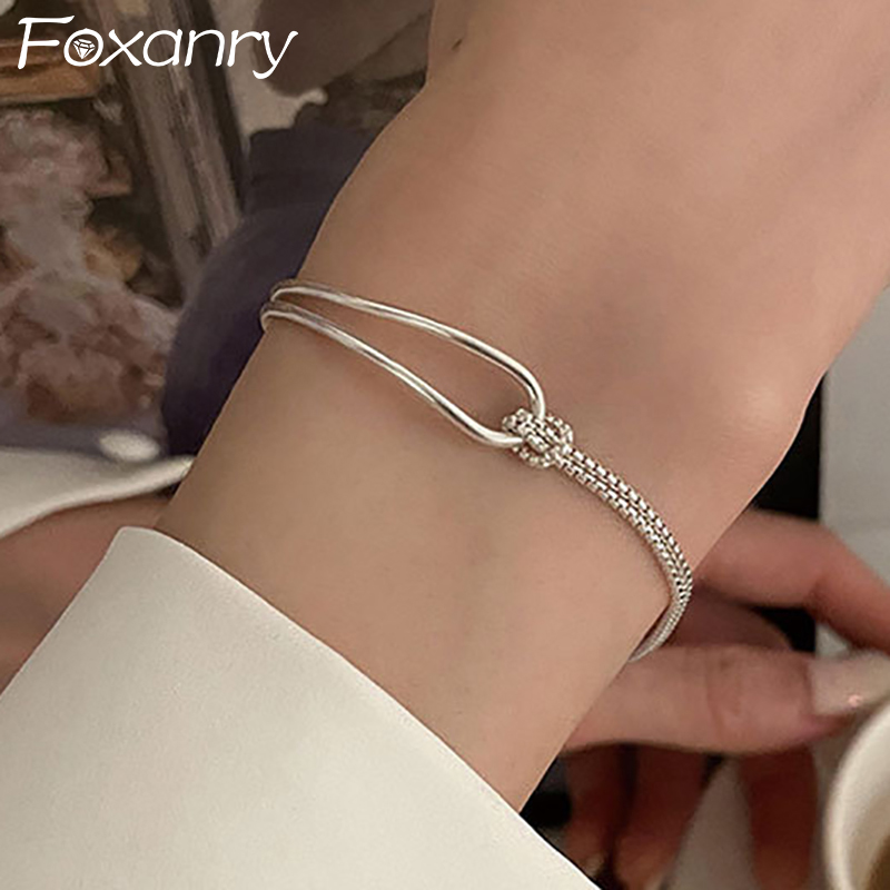 FOXANRY Gelang Rantai Cap Minimalis Perhiasan Pesta Hadiah Aksesori Pantai Liburan Buatan Tangan Geometris Sederhana Mode