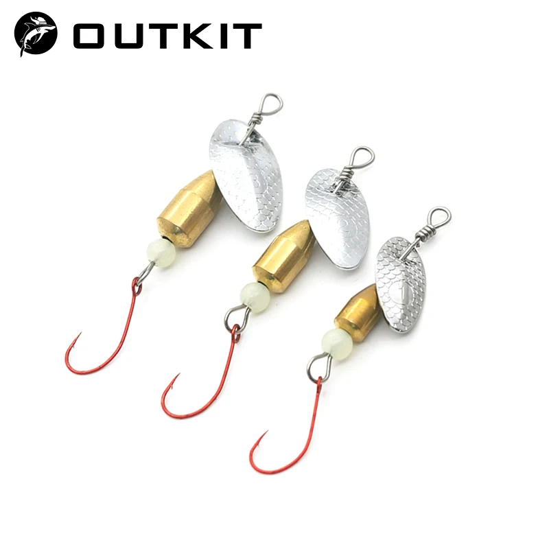 OUTKIT 1 pz Spinner cucchiaio esca in metallo micro richiamo di pesca piccoli paillettes rame tiro lungo esche per spigola trota pesce persico luccio rotante