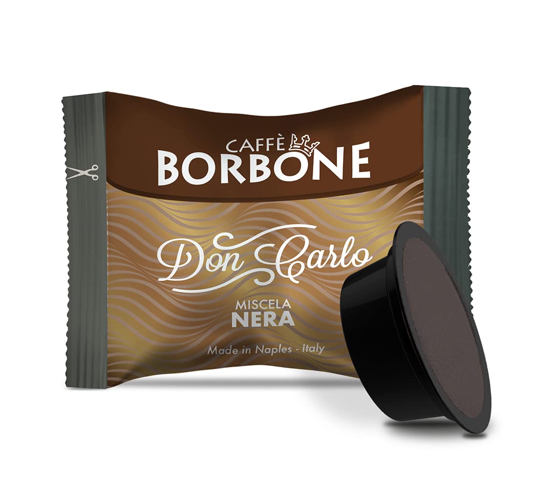 Café Bourbon Don Carlo, Mezcla Negra - 100 Cápsulas - Compatible con Máquinas Eléctricas Lavazza * Mio *