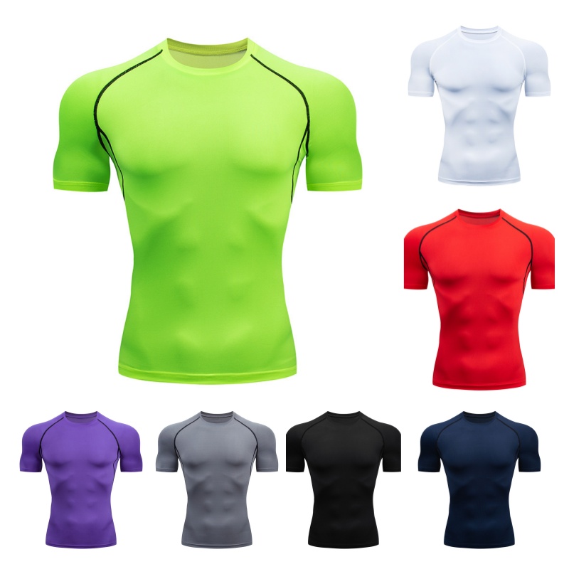 กีฬา T เสื้อผู้ชายด่วนแห้งแขนสั้นกีฬา TEE Tops GYM ฟิตเนสเสื้อการฝึกอบรมเสื้อยืดผู้ชาย Rashguard
