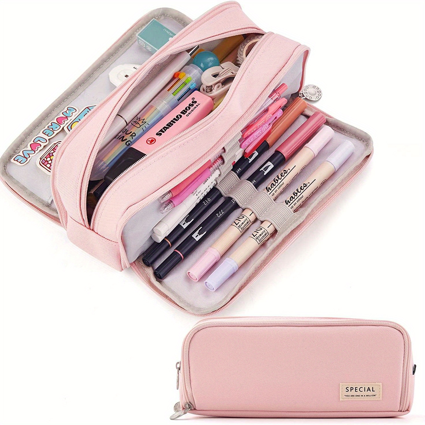 Estojo de Lápis de Grande Capacidade com 3 Compartimentos, Bolsa Multifuncional para Meninas e Meninos, Organizador de Material Escolar e de Escritório