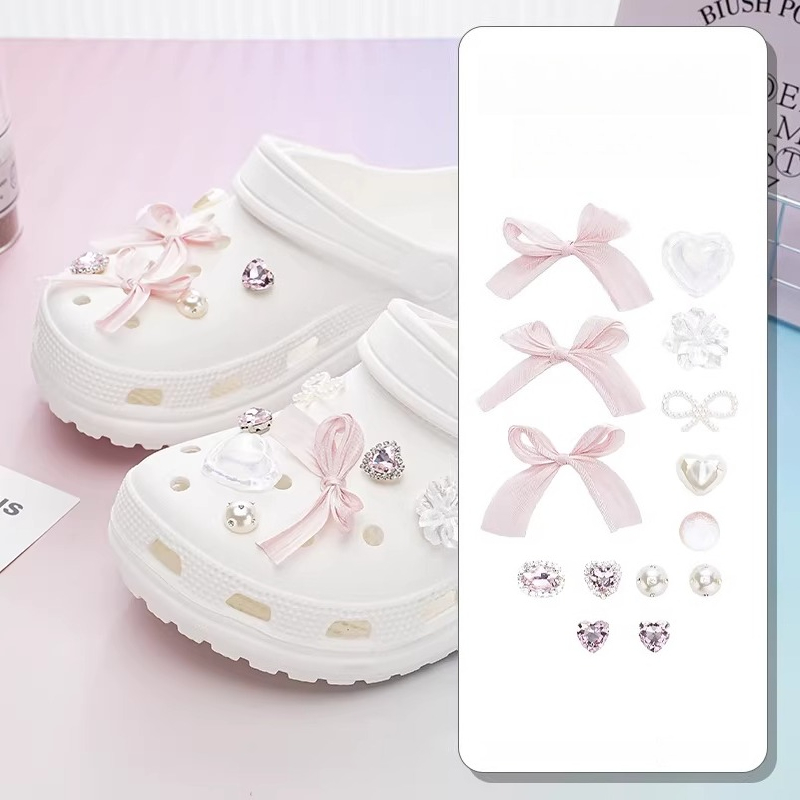 Luxury Bow Heart Shoe Charms for Summer Beach Sandals Rhinestone Ballet Style Decorations DIY  Accessories Women Girls Gifts