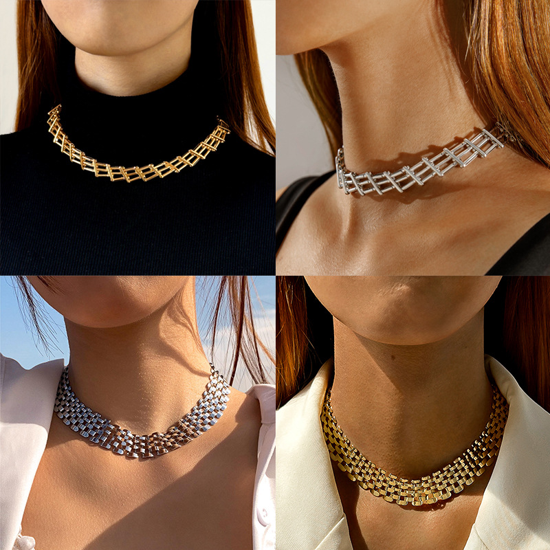 Docona Tocona-gargantilla de cadena de Metal pesado Punk para mujer, Collar de aleación de Color dorado y plateado, estilo Simple, joyería de fiesta
