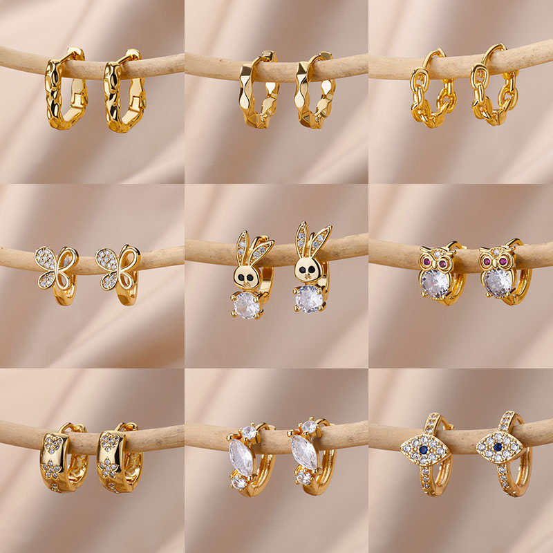 แฟชั่นกระต่ายคริสตัล Hoop ต่างหูผู้หญิง Zircon เสือดาวหัวนกฮูกช้างผีเสื้อต่างหูสัตว์เครื่องประดับงานแต่งงานของขวัญ