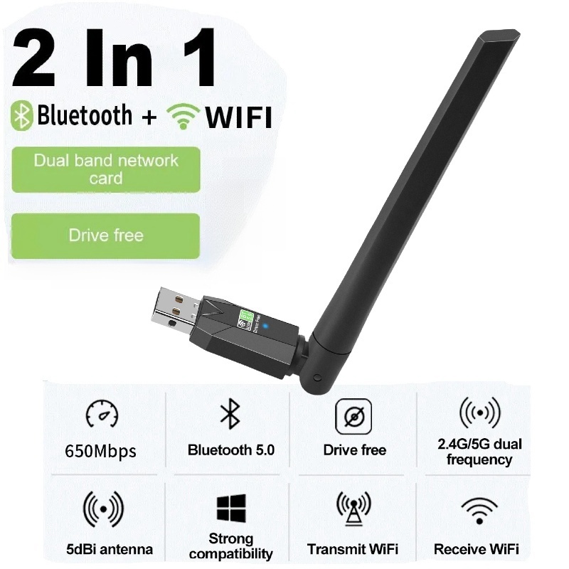 600mbps usb wifi bluetooth 5.0 adaptador 2.4g 5ghz antena wi-fi banda dupla 802.11ac mini receptor de placa de rede de computador sem fio
