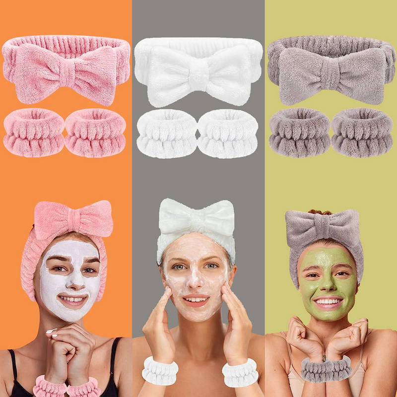 1 set asciugamani da polso da donna per lavare il viso fascia morbida con fiocco fascia da polso per ragazze fascia da lavaggio per il viso rosa fascia per la cura della pelle Spa fasce per capelli