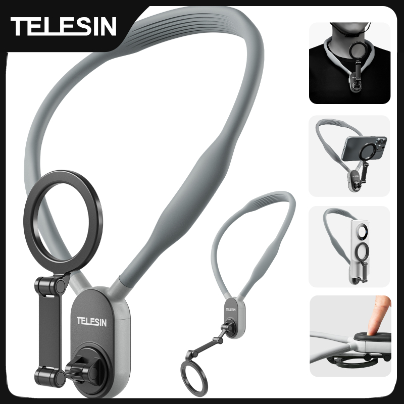 TELESIN Supporto magnetico per collo in silicone per telefono Supporto a sgancio rapido per Iphone 17 16 15 14 13 SAMSUNG HUAWEI XIAOMI Accessori per telefoni