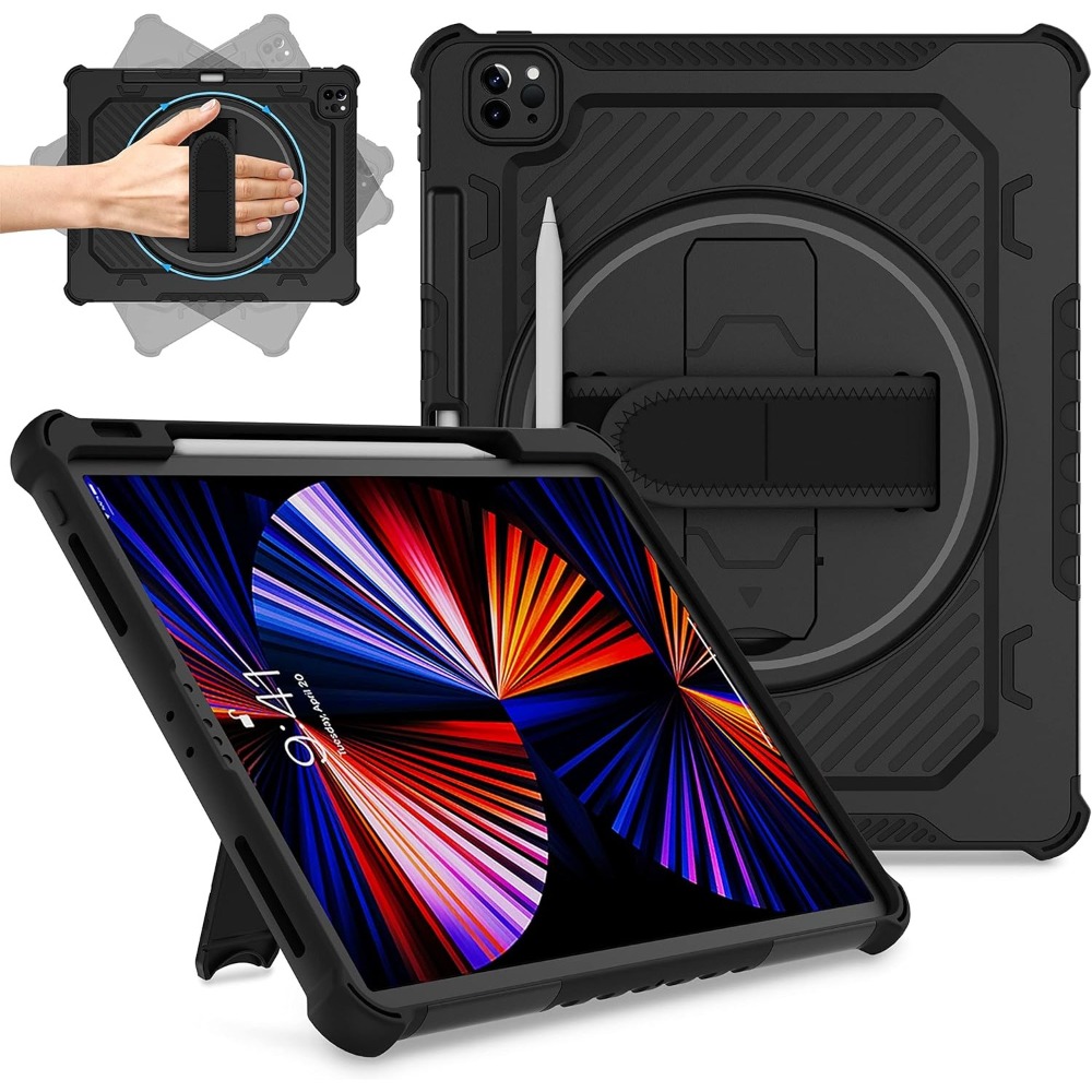 เคสสำหรับ iPad Pro 12.9 Air 11 13 2024 360 องศา พร้อมขาตั้ง ที่จับมือ และที่ใส่ดินสอ สำหรับ iPad A16 11th 10.9 7 8th 10.2 Mini 4567