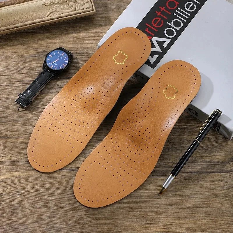 Palmilhas ortopédicas de couro, palmilha de suporte para arco, pés planos, fasceíte plantar, almofadas de sapato, couro de qualidade, desodorização, sola de sapato, 1 par