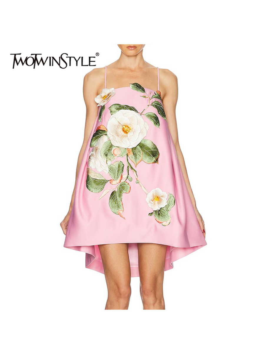 TWOTWINSTYLE Colorblock épissé broderie robes élégantes pour les femmes col carré sans manches Patchwork Appliques robe femme nouveau