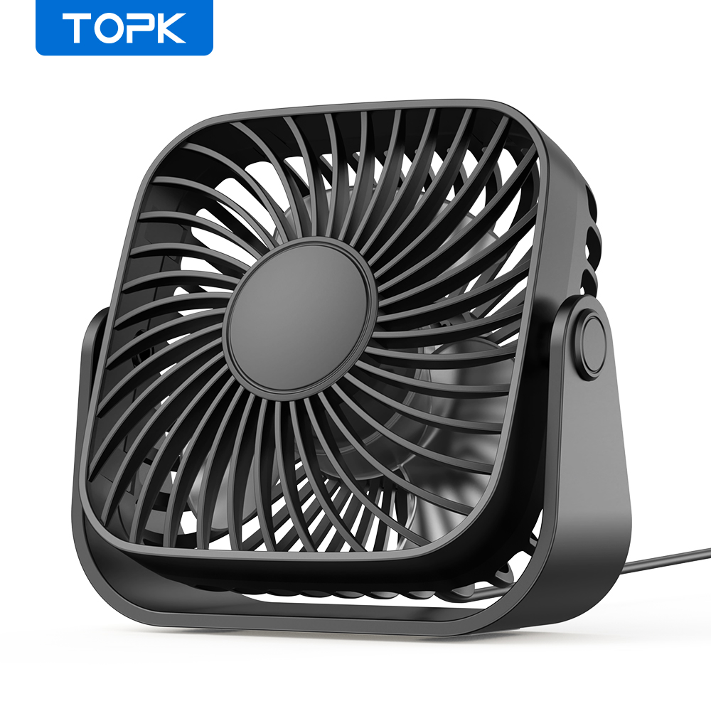 TOPK 4-Zoll-USB-Mini-Ventilator für Camping, 3 Geschwindigkeiten, leiser persönlicher Tischventilator, 360° ° Verstellbare Standventilatoren für Zimmer und Zuhause