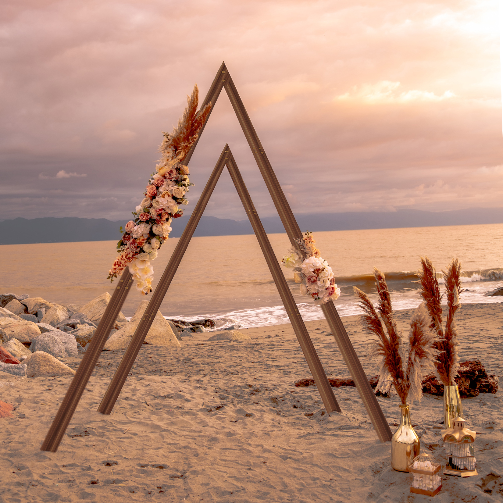 Support d'arc de mariage en bois, 2 paquets, décor d'arc de cérémonie de mariage, support de cadre d'arrière-plan pour plantes de jardin en plein air, lieu de fête