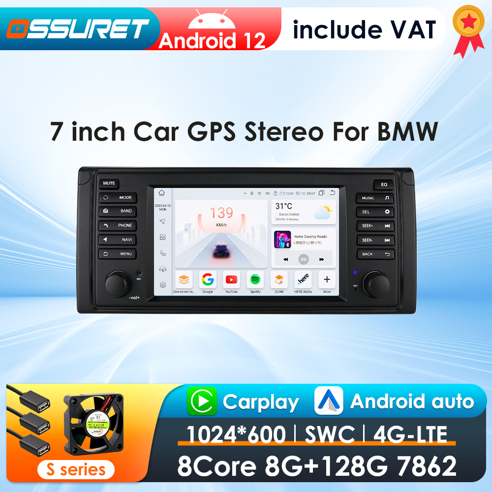Leitor multimídia de carro para BMW, Auto Rádio, AI CarPlay, Android, GPS, 4G-LET, E53, E39, M5, 1995-2003, 7862