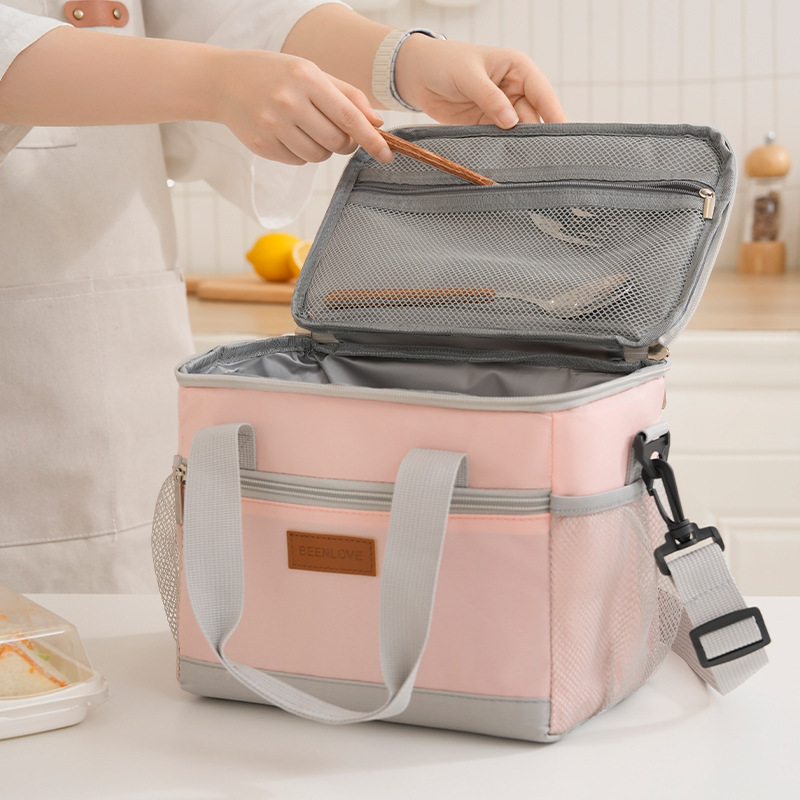 Tragbare isolierte Lunchtasche mit zwei Fächern, großes Fassungsvermögen, tragbare Schulter-Lebensmitteltasche für die tägliche Arbeit, Schule