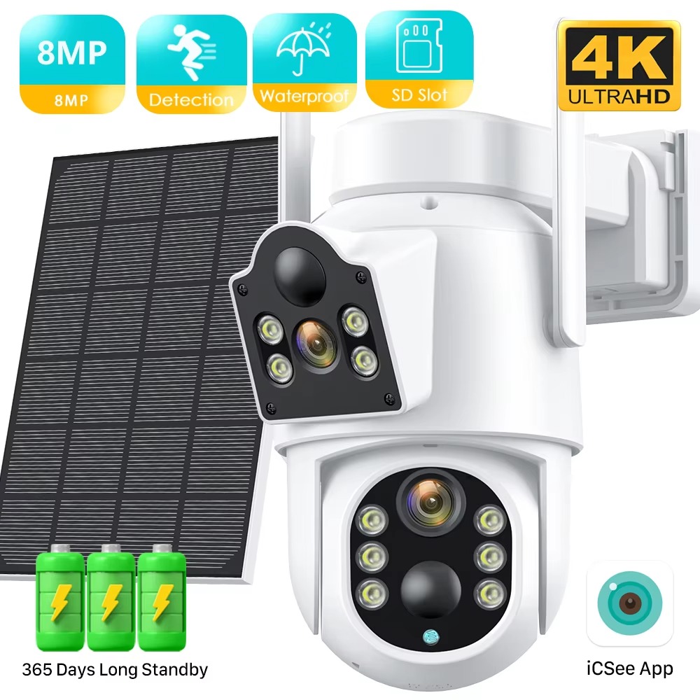 BESDER 8MP 4K cámara IP inalámbrica Solar con batería de 7800 mAh exterior HD 4MP lente Dual WiFi IP Camara Panel Solar seguridad CCTV