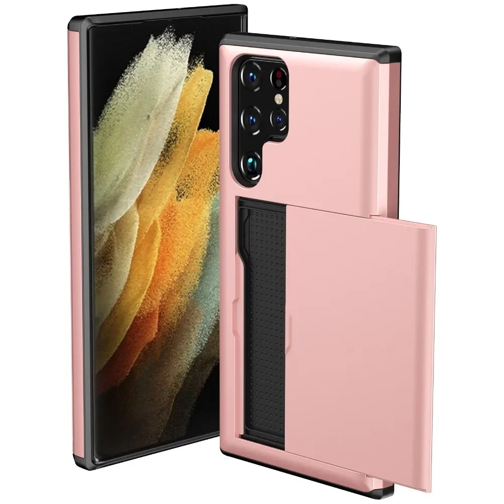 Funda Protectora Rígida con Ranura para Tarjetas para Samsung Galaxy S24 S25 S26 Ultra S24 S23 S22 S21 S20 FE, Galaxy Note 20 Ultra Note 10