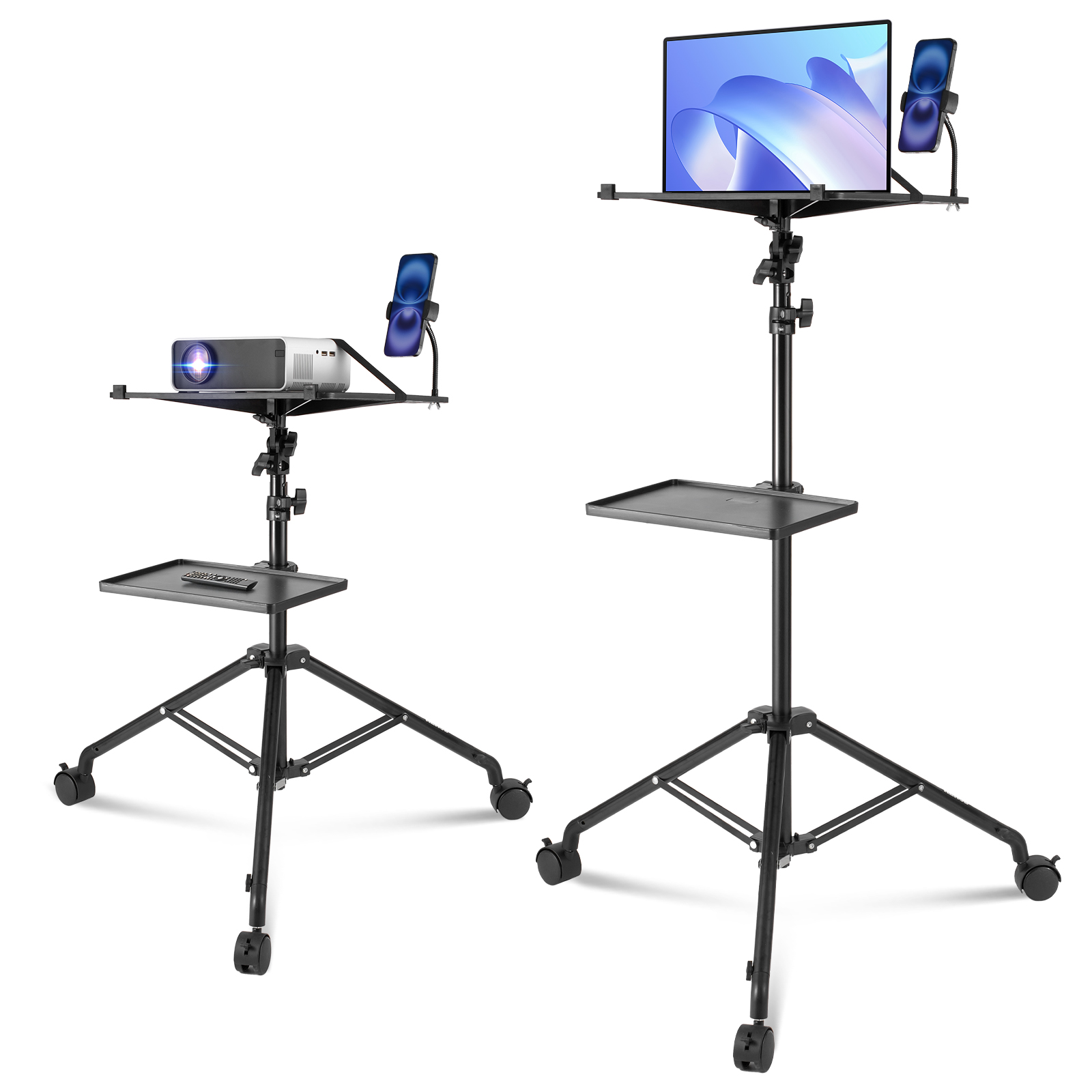 SucceBuy Dudukan Tripod Proyektor Portabel Tinggi Dapat Disesuaikan dengan Baki & Dudukan Telepon Leher Angsa untuk Film Luar Ruangan Panggung Rumah Kantor