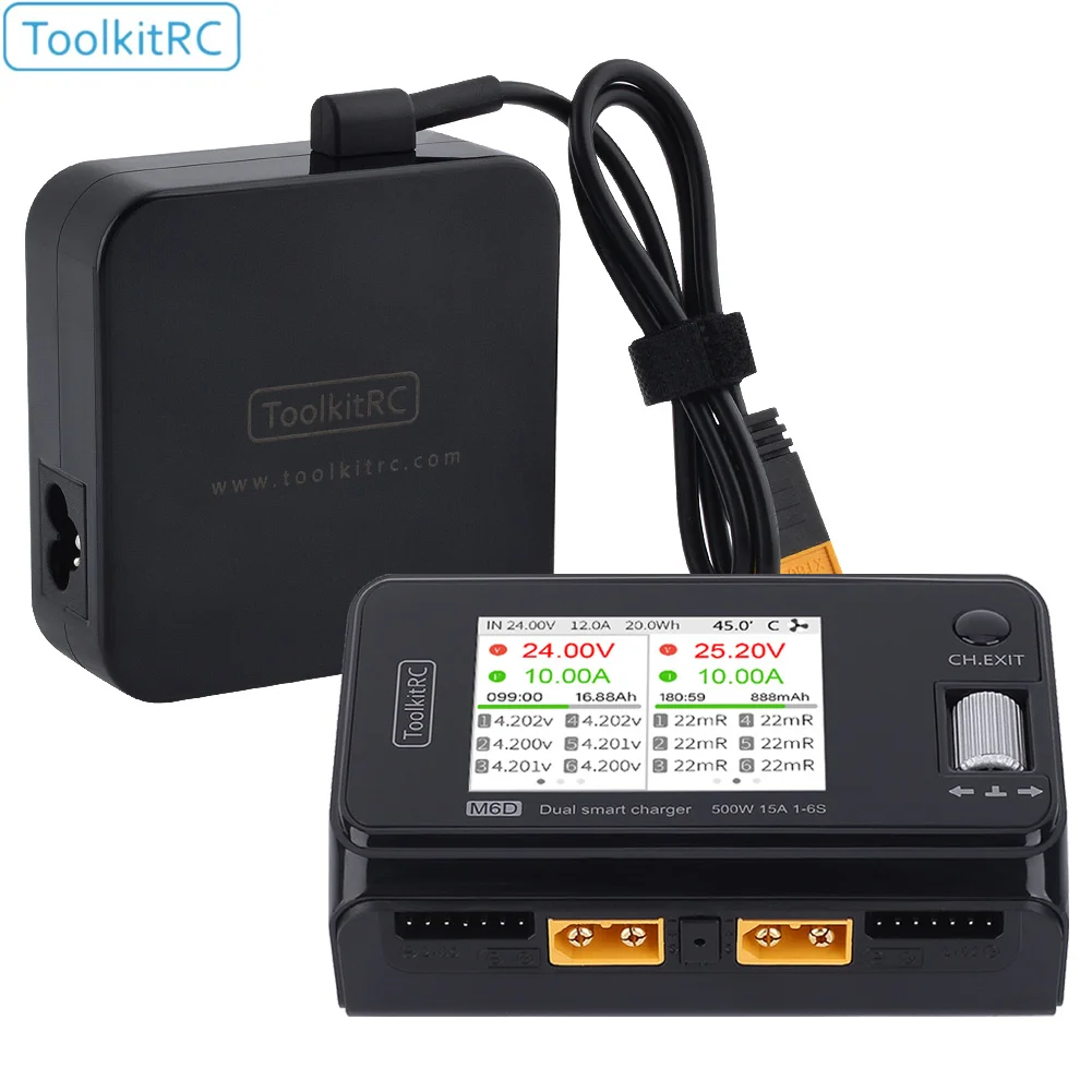 Toolkitrc m6d 500w 15a dc duplo canal mini carregador inteligente com fonte de alimentação para 1-6s lipo bateria fpv modelo vs m8