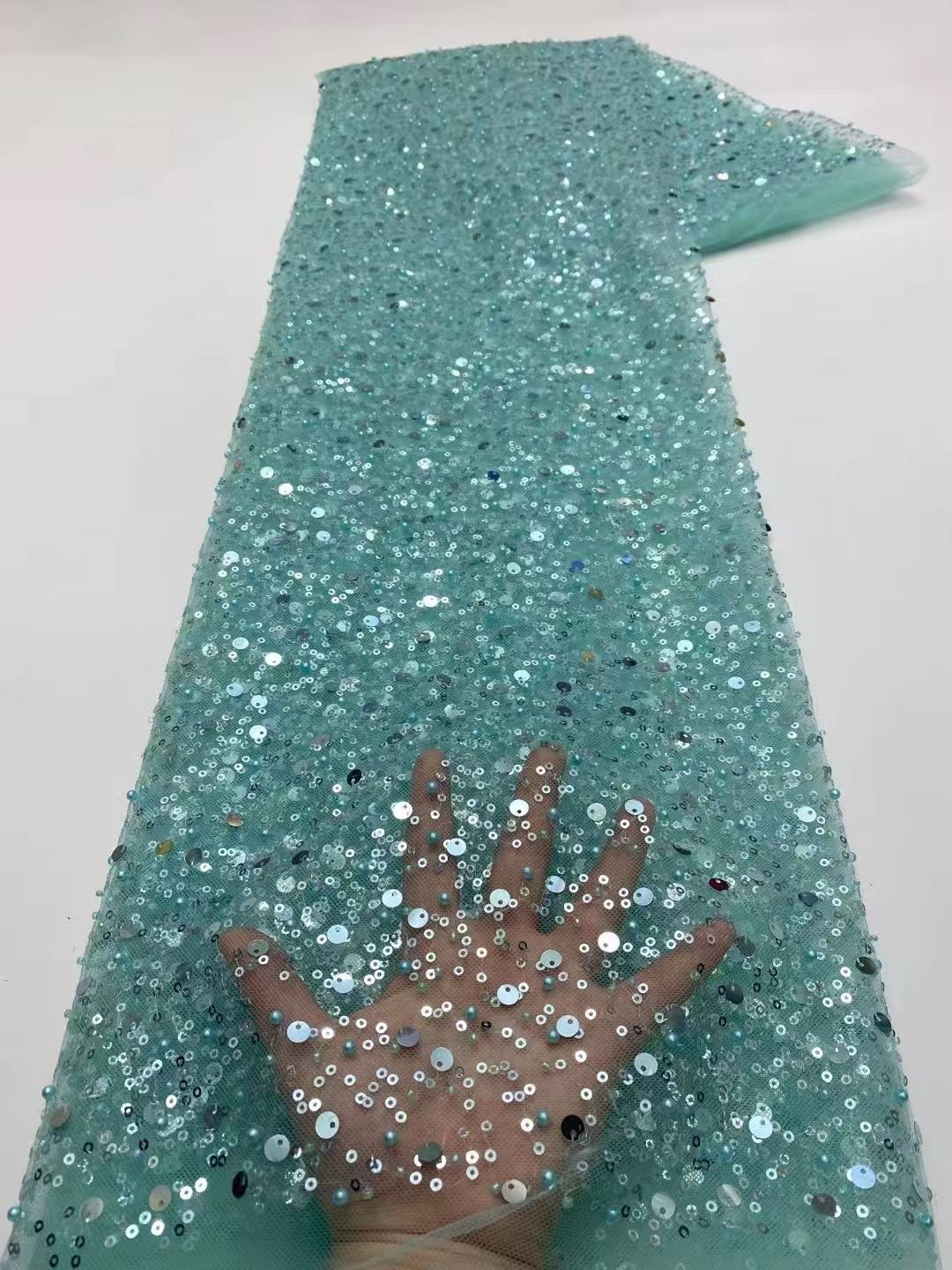 Atacado 2026 Elegante Tecido de Renda Africana de Tule Bordado com Miçangas, Lantejoulas Nigerianas, para Vestido de Festa de Casamento 5 jardas
