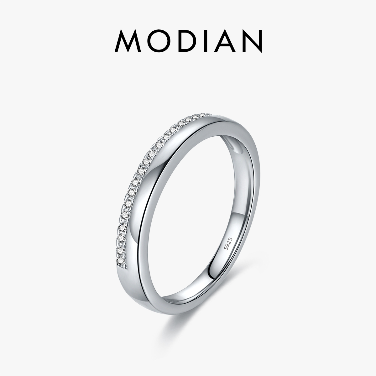 MODIAN Solid 925 Sterling Silver Simple Stackable Simple Finger Ring Trendy Pave Setting CZ For Women Fine Female Jewelry Gifts