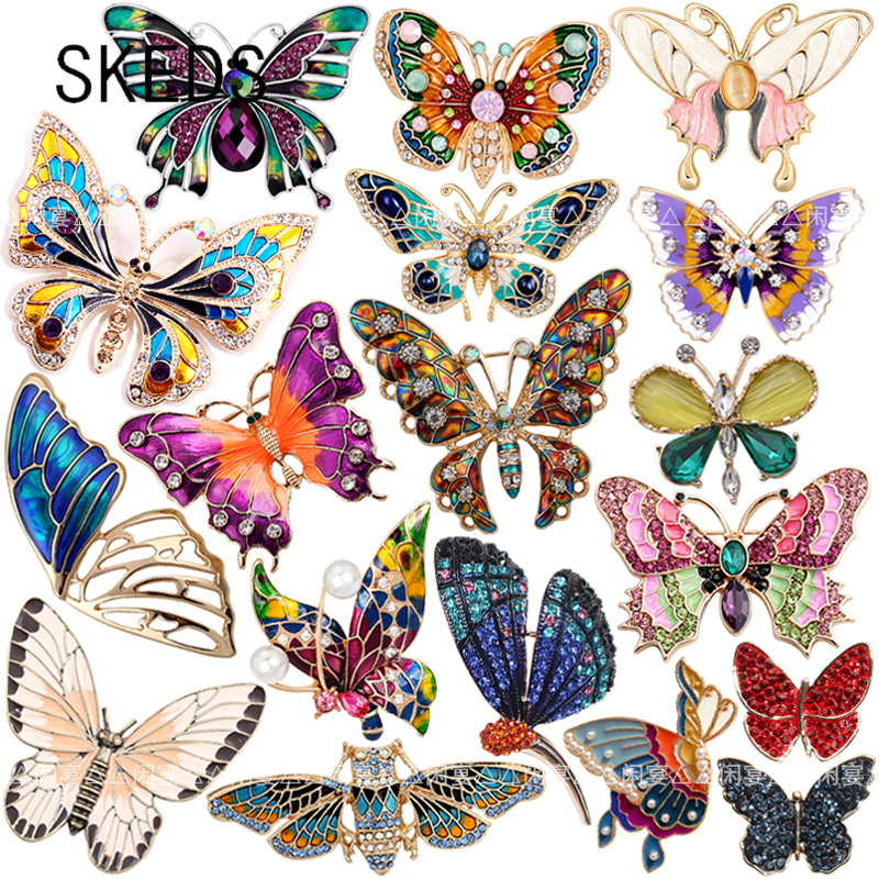 Skeds luxo feminino esmalte borboleta inseto broches pinos vintage cristal pérola broche para senhora jóias roupas emblemas corsage